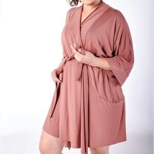 ANAONO Pink Wrap Robe with Shawl Collar